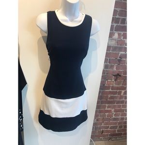 Trina Turk sleeveless shift dress. Navy and white